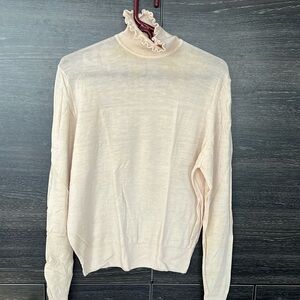 Vintage Dalkeith UK Virgin Lettuce Edge Ivory Wool Turtleneck Large